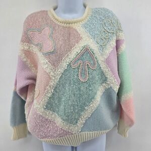 Jaclyn Smith Vintage 80s Pastel Colorblock Pearl Knit Sweater Womens Medium